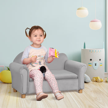Ergonomic Foam Kids Sofa with Inner Toy Storage Chest, Velvet Kids Couch with Soft Arms, Children's Lounge Furniture, 33" x 16.25" x 19", Gray