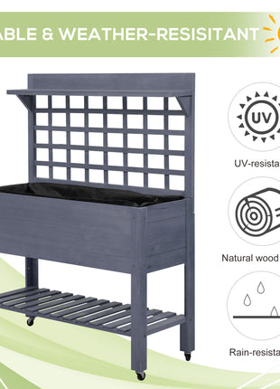 41" Raised Garden Bed Mobile Elevated Wooden Planter Box Stand with Wheels, Trellis and Storage Shelf, Gray