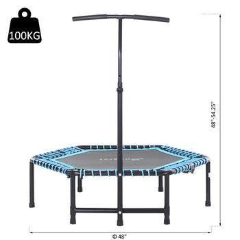 4.5ft Exercise Trampoline, Portable & Foldable Fitness Trampoline Rebounder with 3-Level Adjustable T-Bar, Great for Adults Kids Working Out, Blue