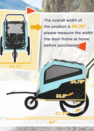 2-in-1 Dog Bike Trailer Pet Stroller Carrier for Large Dogs with Hitch, Quick-release Wheels, Foot Support, Pet Bicycle Cart Wagon Cargo for Travel, Blue