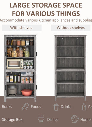 64" 4-Door Kitchen Pantry, Freestanding Storage Cabinet with 3 Adjustable Shelves for Kitchen, Gray Oak