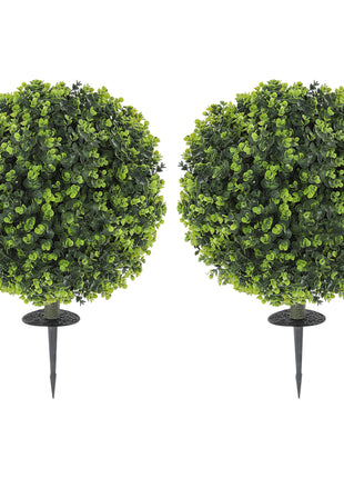 2 Pack 1.3ft Artificial Ball Eucalyptus Topiary with Ground Stake, UV Resistant Faux Greenery for Indoor Outdoor