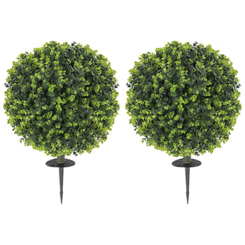 2 Pack 1.3ft Artificial Ball Eucalyptus Topiary with Ground Stake, UV Resistant Faux Greenery for Indoor Outdoor