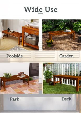 2-Seat Wood Garden Bench, Patio Bench Outdoor Bench with Slatted Seat, Backless Front Porch Bench for Park, Garden, Poolside, Deck, Carbonized