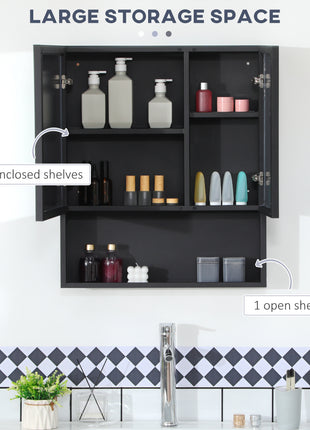 Wall-Mounted Medicine Cabinet, Bathroom Mirror Cabinet with Double Doors and Storage Shelves, Black