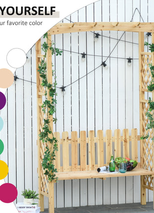 Outdoor Garden Bench Arch Pergola with Natural Fir Wood Build, Protective Varnish, & 2 Person Ergonomic Bench