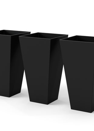 Tall Planters for Outdoor Plants Set of 3, 28 In Taper Planters with Drainage Holes, Indoor Grande Plant Pots, Front Porch Decor, Black