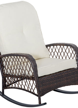 Outdoor PE Rattan Wicker Recliner Rocker Chair w/ Soft Cushion for Garden
