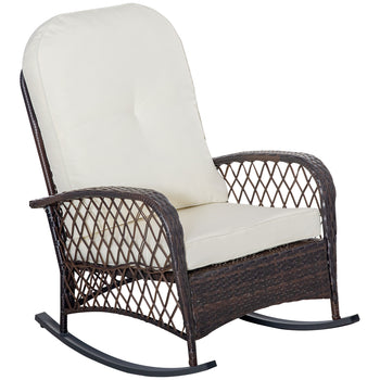 Outdoor PE Rattan Wicker Recliner Rocker Chair w/ Soft Cushion for Garden