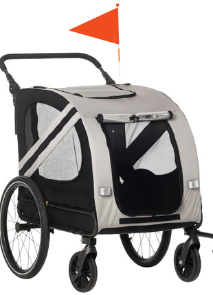 2-in-1 Pet Bike Trailer for Small Medium Dogs, Road-Visibility Dog Stroller Bicycle Carrier, Weather-Strong Bike Wagon Trailer Sidecar Attachment, Gray