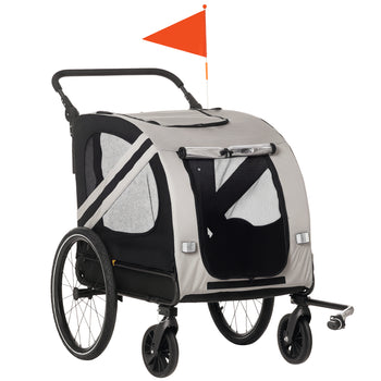 2-in-1 Pet Bike Trailer for Small Medium Dogs, Road-Visibility Dog Stroller Bicycle Carrier, Weather-Strong Bike Wagon Trailer Sidecar Attachment, Gray