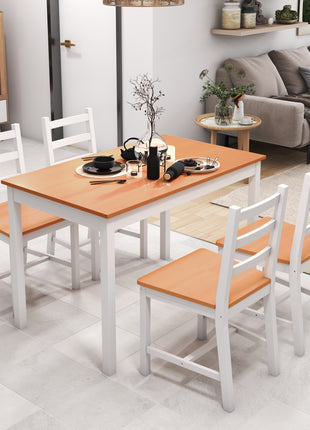 Dining Table Set for 4, 5 Piece Modern Kitchen Table and Chairs, Solid Wood Dining Room Set for Small Spaces, Breakfast Nook, White