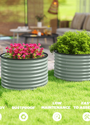 Set of 2 Raised Garden Bed, Metal Planter Box with Safety Edging, Easy-to-assemble Stock Tank, Light Green