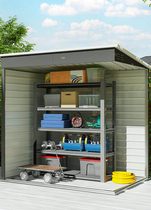 6' x 4' Outdoor Garden Shed, Metal Storage Shed with Lockable Door and Gloves for Backyard Garden Patio, Light Gray