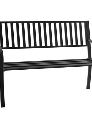 50" Outdoor Garden Bench, Patio Bench with Slatted Seat, Metal Porch Bench for Backyard, Poolside, Lawn, Black