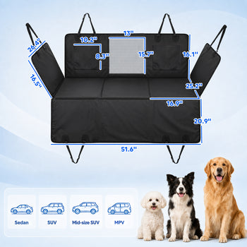 Dog Car Seat Cover for Back Seat, Hard Bottom Back Seat Extender, Waterproof Dog Hammock for Car & SUV, 58"L, Black
