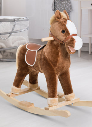 Kids Ride on Rocking Horse Toddler Plush Toy with Realistic Sounds for 3 Years Old Children - Brown