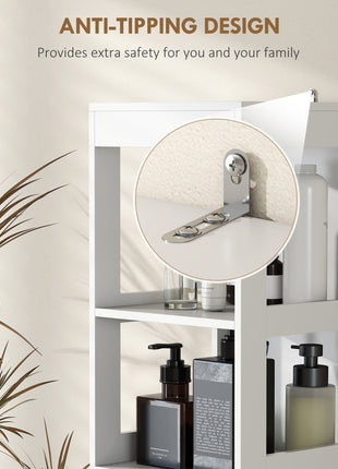 Narrow Bathroom Storage Cabinet, Bathroom Cabinet with 3 Drawers & 2 Open Shelves, Slim Bathroom Floor Cabinet, White