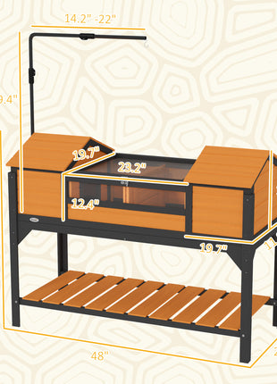Tortoise Enclosure Tortoise House with Adjustable Lamp Holder Storage Shelf, Dual Main Houses, Openable Lid, Yellow
