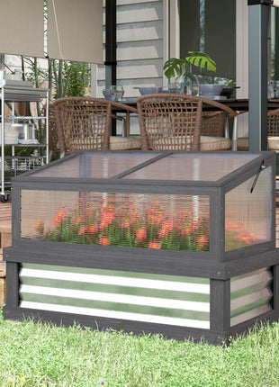 Raised Garden Flower Bed Kit with Lean-to Greenhouse, Wooden Cold Frame Planter, 41" x 22.5" x 28.25", Gray