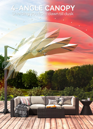 10ft. Solar LED Cantilever Umbrella, Offset Hanging Umbrella with 360°Rotation, Cross Base, 8 Ribs, Tilt and Crank for Yard, Khaki