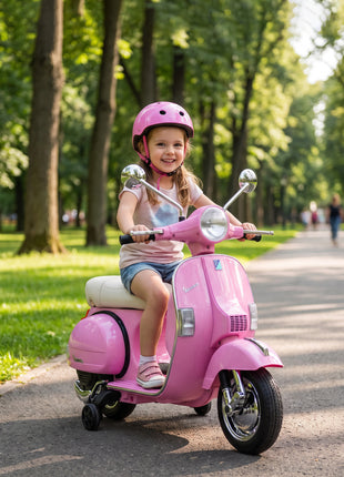12V Kid Motorcycle, Electric Motorbike with Training Wheels, Rear Suspension, Steering Limitation for 3-6 Years, Pink