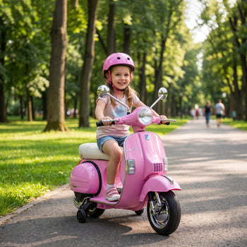 12V Kid Motorcycle, Electric Motorbike with Training Wheels, Rear Suspension, Steering Limitation for 3-6 Years, Pink
