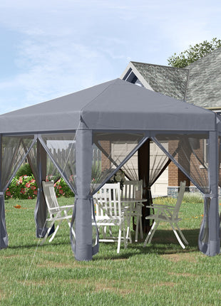 13' x 11' Hexagonal Pop Up Gazebo, Heavy Duty Outdoor Canopy Tent with 6 Mesh Sidewall Netting, 3-Level Adjustable Height and Strong Steel Frame, Gray