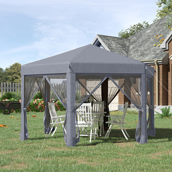 13' x 11' Hexagonal Pop Up Gazebo, Heavy Duty Outdoor Canopy Tent with 6 Mesh Sidewall Netting, 3-Level Adjustable Height and Strong Steel Frame, Gray