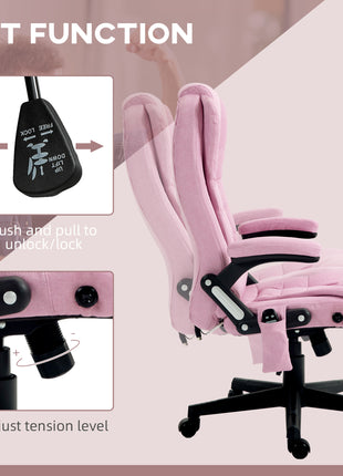6 Point Vibrating Massage Office Chair with Heat, Linen High Back Massage Desk Chair with Reclining Backrest, Pink