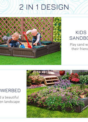 Kids Outdoor Sandbox with Cover Garden Bed, Easy Assembly for Backyard, Brown, 48.5" x 48.5" x 8.25"