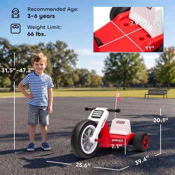 12V Electric Car for Kids, Electric Ride On Tricycle with Soft Start, Light-Up Wheel, Adjustable Seat for 3-6, Red