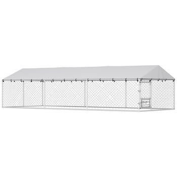 Dog Kennel Outdoor Dog Run Waterproof UV-Resist Cover Lockable Door Adjustable Bowls 20 x 7.5 x 5ft