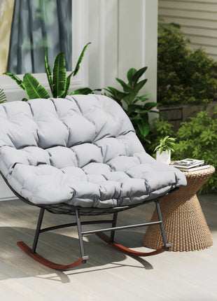 Outdoor Rocking Chair Patio Set of 2, Oversized Rocking Papasan Chairs with Cushions for Garden Porch, 265 lbs., Gray