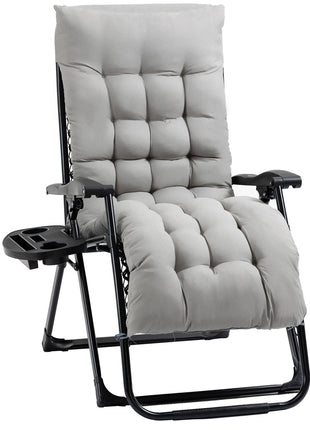 Padded Zero Gravity Chair, Folding Recliner Chair with Cup Holder Cushion, Gray