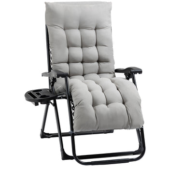 Padded Zero Gravity Chair, Folding Recliner Chair with Cup Holder Cushion, Gray