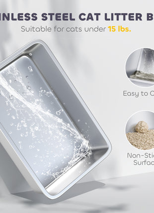 Extra Large Stainless Steel Litter Box, Enclosed Cat Litter Box with Scoop, Deodorizer Bag, Sand Drop Pedal