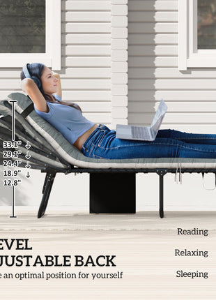 Outdoor Chaise Lounge Chair Set of 2, 5-Level Adjustable Folding Pool Lounge Chairs with Cushions, Black/Gray
