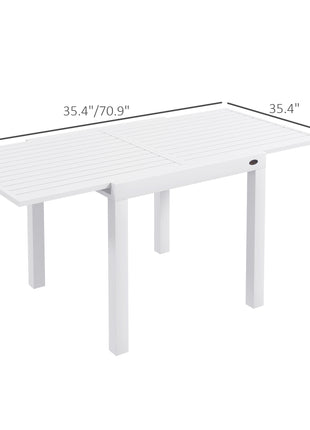 Expandable Patio Table, Outdoor Dining Table for 4-6 with Aluminum Frame for Garden, Lawn, Balcony Terrace, White