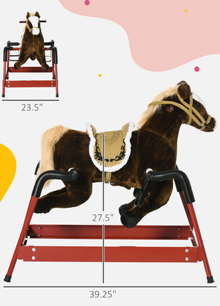 Kids Spring Rocking Horse, Ride on Horse for Girls and Boys with Sounds, Plush Animal Ride-on Toy with Soft Feel, Interactive Toy for Kids, Dark Brown
