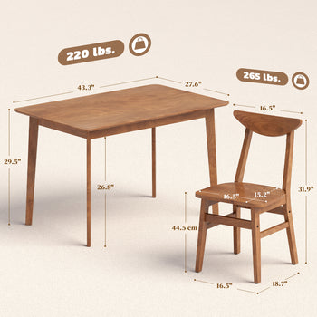 5-Piece Solid Wood Dining Room Set for 4, Farmhouse Dinette Table Set with 4 Chairs for Small Space, Dining Room, Walnut