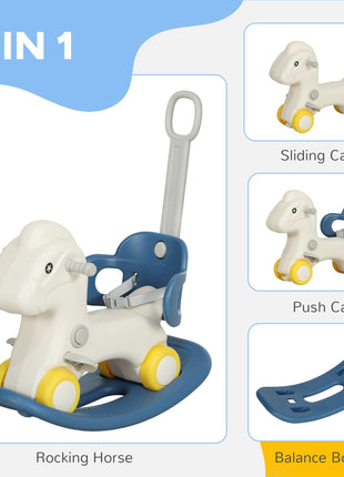 4 in 1 Rocking Horse for Toddles 1-3 Years with Detachable Push Handle & Balance Board, Blue