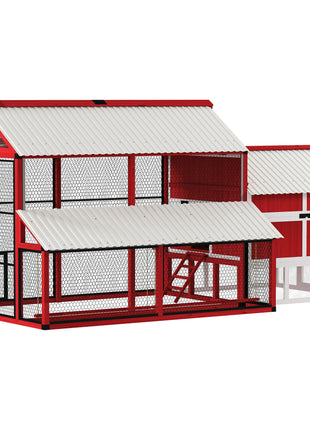 187.3" Large Chicken Coop, Walk-in Wooden Hen House, Outdoor Poultry Cage with Run, Weatherproof Roof, Nesting Box