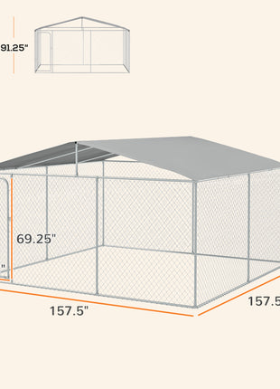 Dog Kennel Outdoor Dog Run w/ Canopy, 13' x 13' x 7.5'