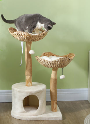 37 Inch Modern Cat Tree w/ Wooden Scratching Posts, Condo, Beds, Cushions, Toy Balls & Anti-Tip Kit