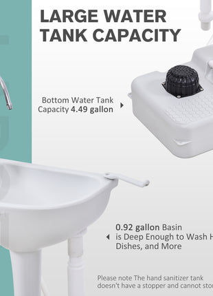 Portable Camping Sink, Portable Sink Hand Wash Station with 4.5 Gallon (17L) Tank, Rolling Wheels, Soap Dispenser, Towel Holder for RV, Outdoor Events, Gatherings, HDPE, White