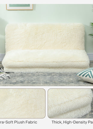 Bean Bag Floor Sofa Bed, Contemporary Plush Wide Folding Floor Mattress, Foam Filling Wall Couch Sleeper, Cream White