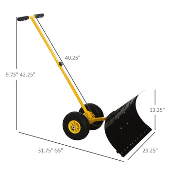 29" Blade Rolling Snow Pusher Shovel with Wheels and Adjustable Handle Yellow