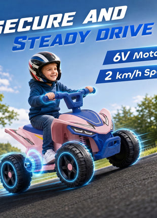 Kids ATV, 6V Battery Powered Kids Quad with 4 Wheeler, Handlebar Button Control, Max 1.2MPH, Max 55lbs Load, Blue