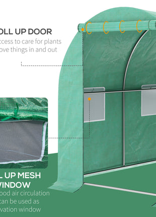 15' x 7' x 6.5' Walk-in Tunnel Hoop Greenhouse, Green House for Outside with PE Cover, Steel Frame, Roll-Up Zipper Door & Windows for Flowers, Vegetables, Tropical Plants, Green